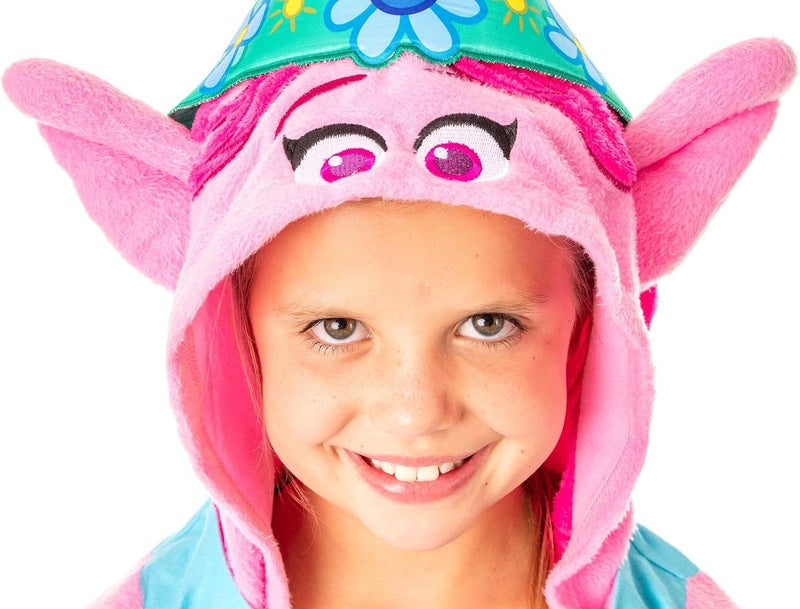 INTIMO DreamWorks Trolls Movie Girls' Poppy 3D Character Pullover Hooded Nightgown Pajama Lounge Sleepwear - Image 3